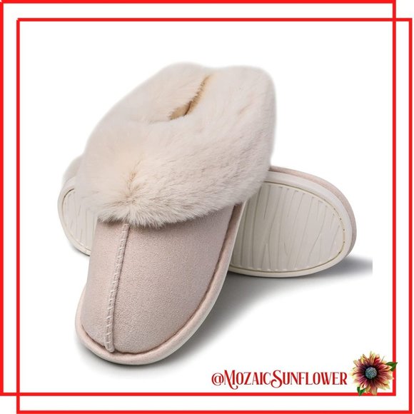 Sueded Slippers Faux Fur Trim & Plush Fleece Memory Foam Flex Rubber Soles NWT - Picture 1 of 12